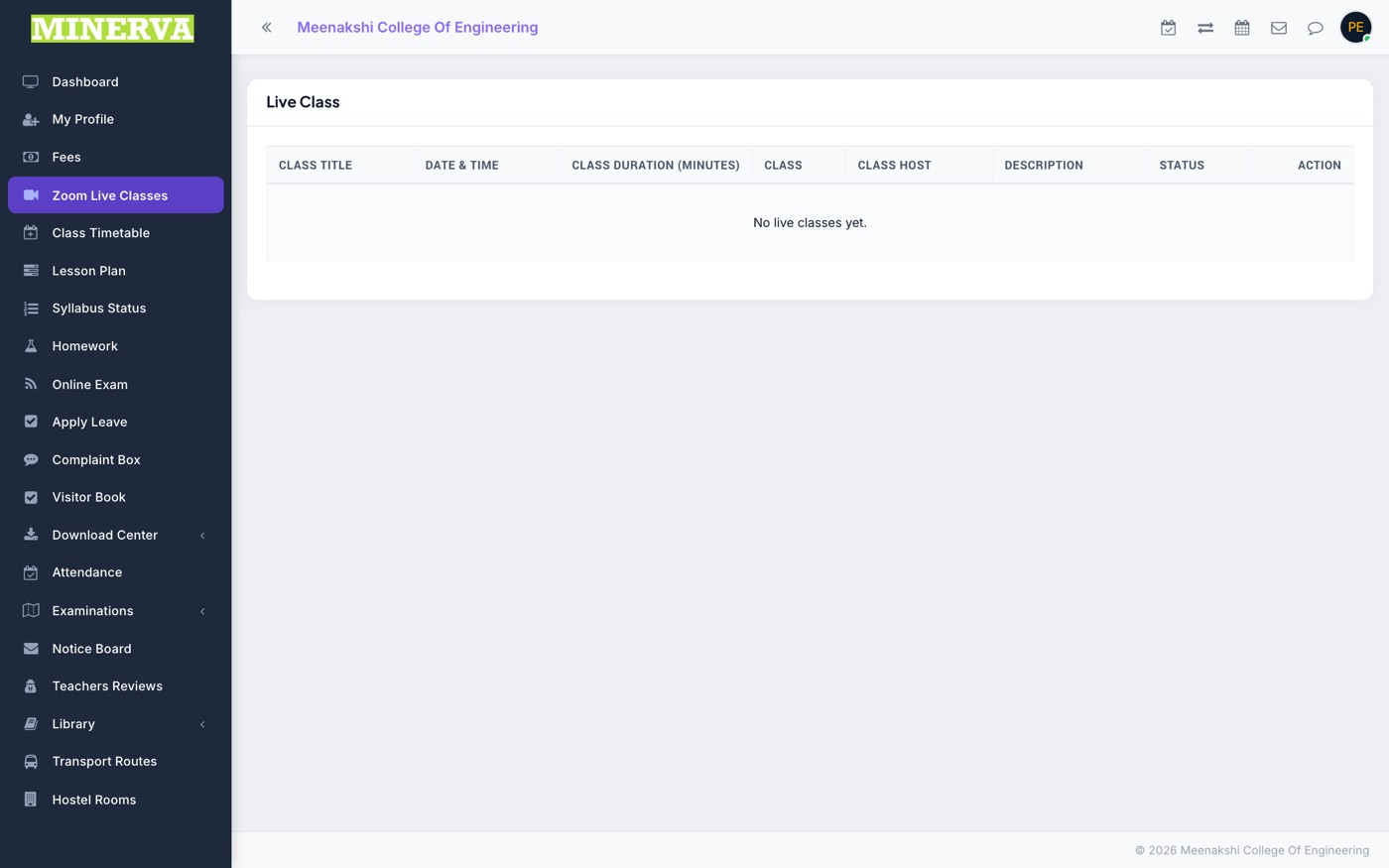 Online Classes page